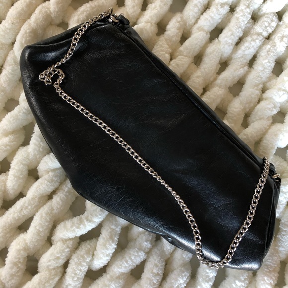 Black Faux Leather Handbag with Chain Strap - Picture 3 of 5